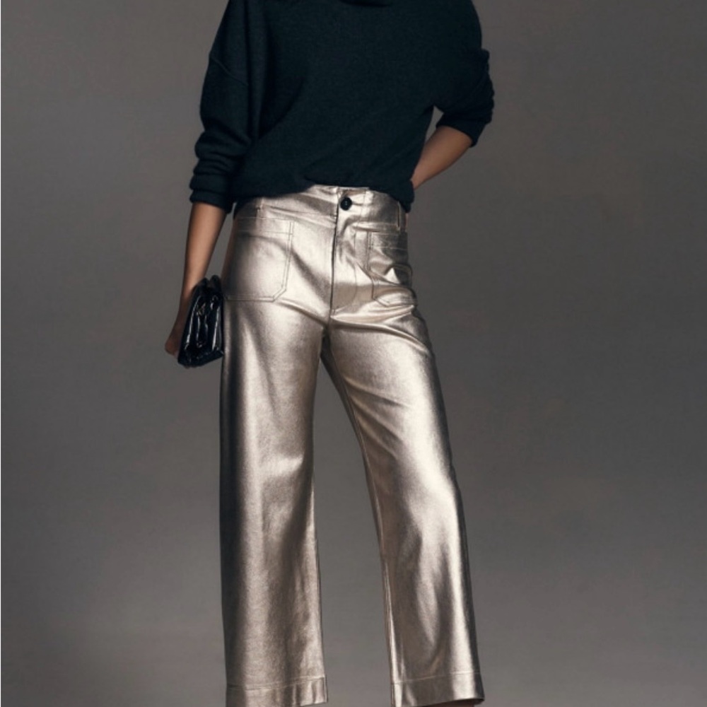 Colette Cropped Wide-Leg Pants by Maeve: Faux-Leather Edition: 28 P Petite